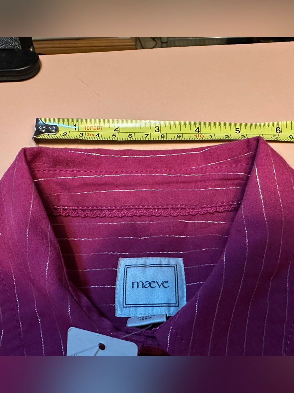 NWT Maeve Shrunken Bennett Metallic Striped Raspberry Button-Up - Picture 5 of 10